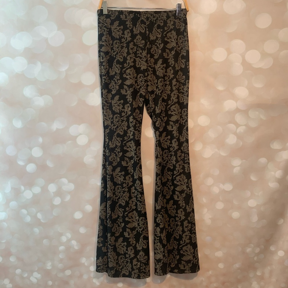 Nu Label Black & Tan Printed Flare Bottom Pants